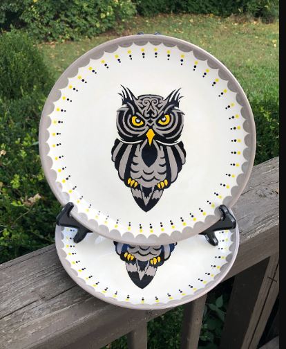 Hand-painted owl plates